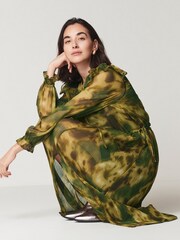 Green Long Sleeve Chiffon Maxi Dress - Image 2 of 7