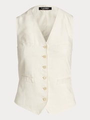 Lauren Ralph Lauren Cream Drewty Linen Blend Twill Waistcoat Vest - Image 11 of 11