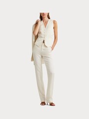 Lauren Ralph Lauren Cream Drewty Linen Blend Twill Waistcoat Vest - Image 5 of 11