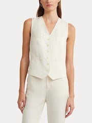 Lauren Ralph Lauren Cream Drewty Linen Blend Twill Waistcoat Vest - Image 6 of 11