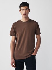 Brown Mid Chocolate Regular Fit Essential Crew Neck T-Shirt - Image 1 of 7