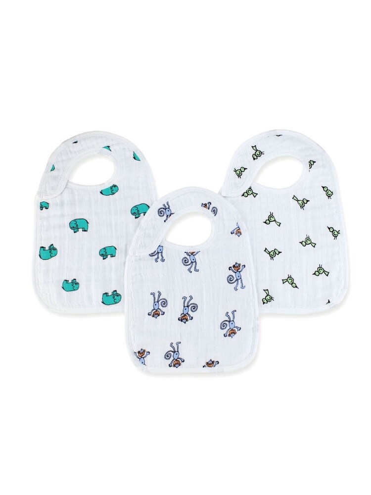 aden + anais White Snap Bibs Cotton Muslin Jungle 100% Cotton Jam 3 Pack - Image 1 of 1