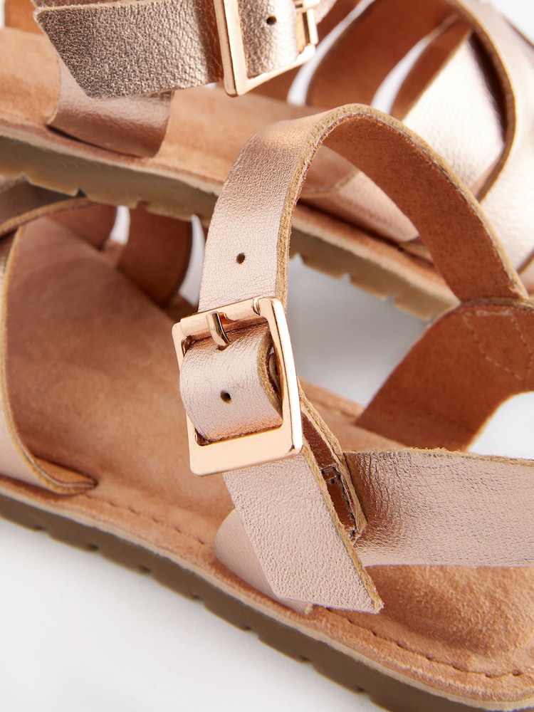 Rose Gold Standard Fit (F) Leather Woven Sandals - Image 5 of 5