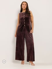 Yours Curve Brown Velvet Longline Waistcoat - Image 2 of 6