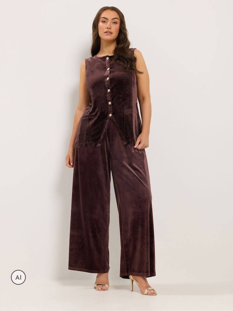 Yours Curve Brown Velvet Longline Waistcoat - Image 2 of 6 Yours Curve Brown Velvet Longline Waistcoat - Image 2 of 6