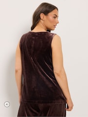 Yours Curve Brown Velvet Longline Waistcoat - Image 3 of 6