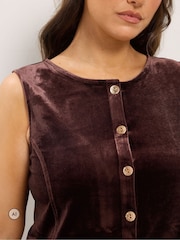 Yours Curve Brown Velvet Longline Waistcoat - Image 4 of 6