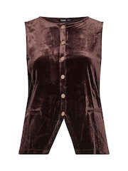 Yours Curve Brown Velvet Longline Waistcoat - Image 5 of 6