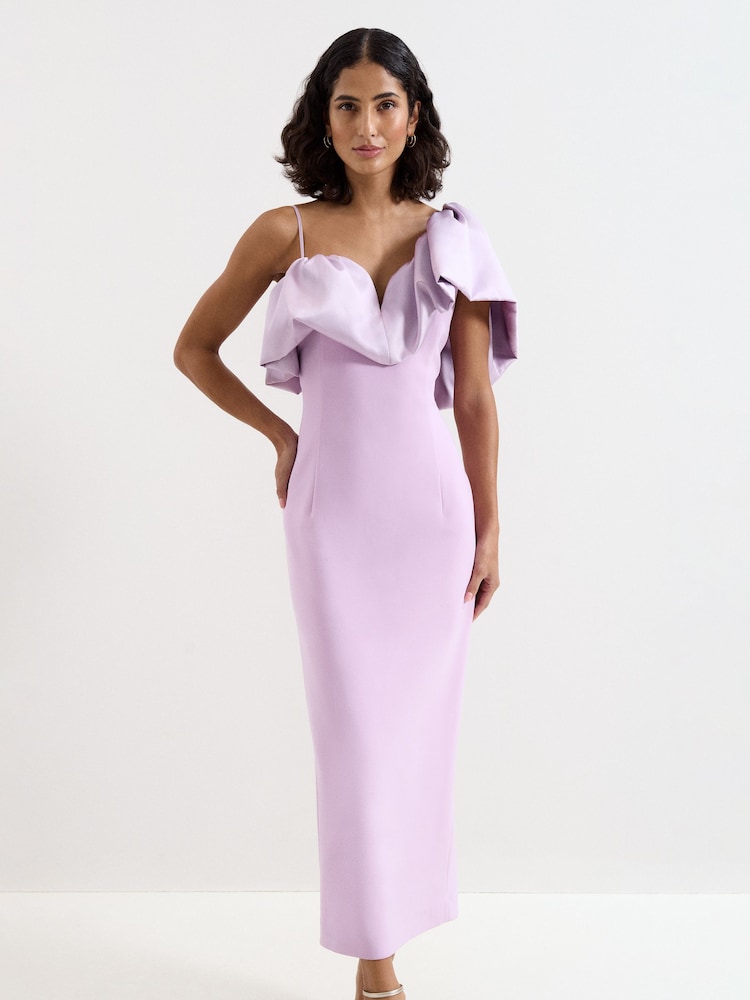 purple formal midi dress Purple lace midi dress with sheer sleeves
