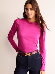 Boden Dark Pink Supersoft Frill Detail Top - Image 1 of 5