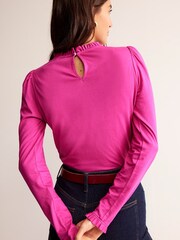 Boden Dark Pink Supersoft Frill Detail Top - Image 2 of 5