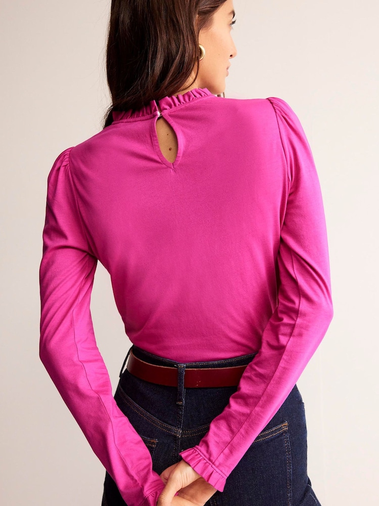 Boden Dark Pink Supersoft Frill Detail Top - Image 2 of 5