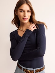 Boden Blue Double Layer Scoop Neck Long Sleeve T-Shirt - Image 1 of 5