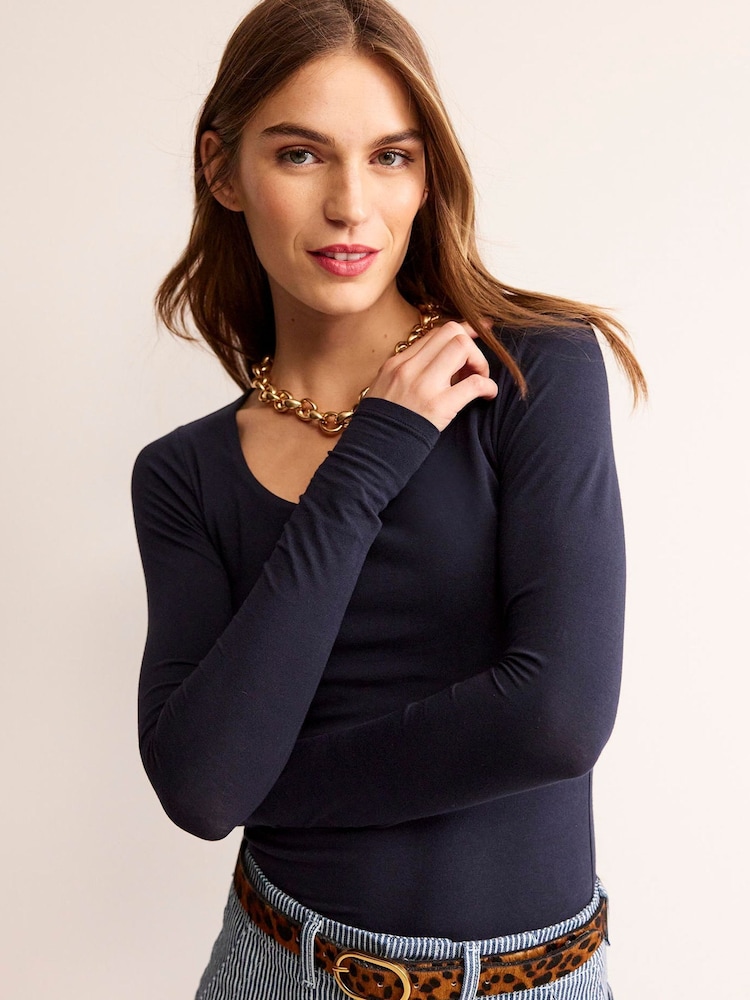 Boden Blue Double Layer Scoop Neck Long Sleeve T-Shirt - Image 1 of 5