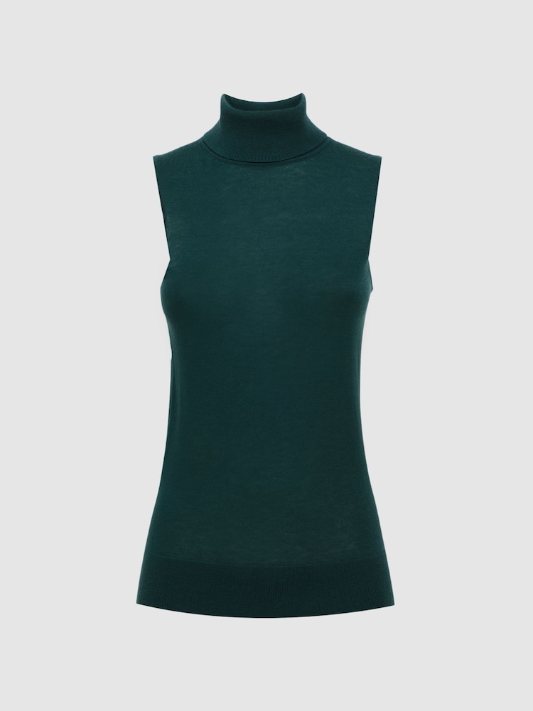 Reiss Dark Teal Edna Merino Wool Sleeveless Roll Neck Top - Image 2 of 5