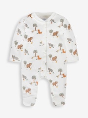 JoJo Maman Bébé Cream Woodland Print Cotton Baby Sleepsuit - Image 1 of 2