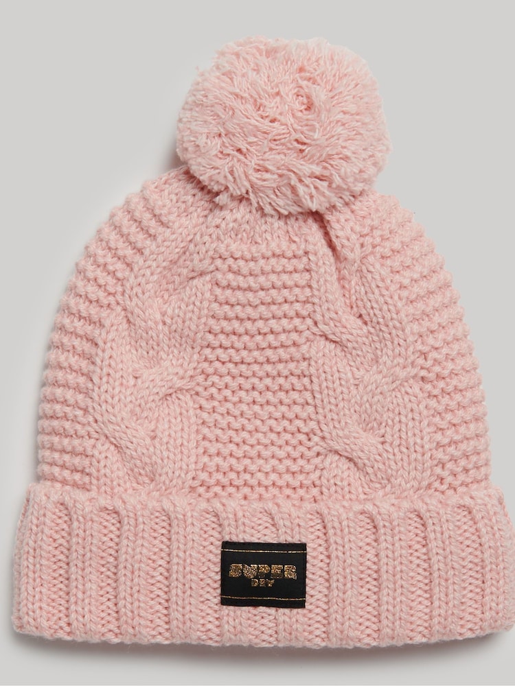 rožnata - Superdry progasto pletena kapa s cofom - Slika 1 iz 2