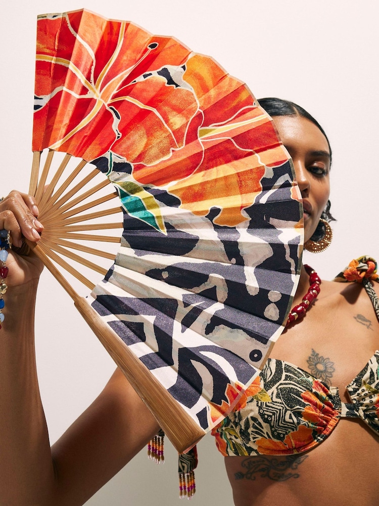 River Island Orange Del Maar Floral Handheld Fan - Image 1 of 3 River Island Orange Del Maar Floral Handheld Fan - Image 1 of 3