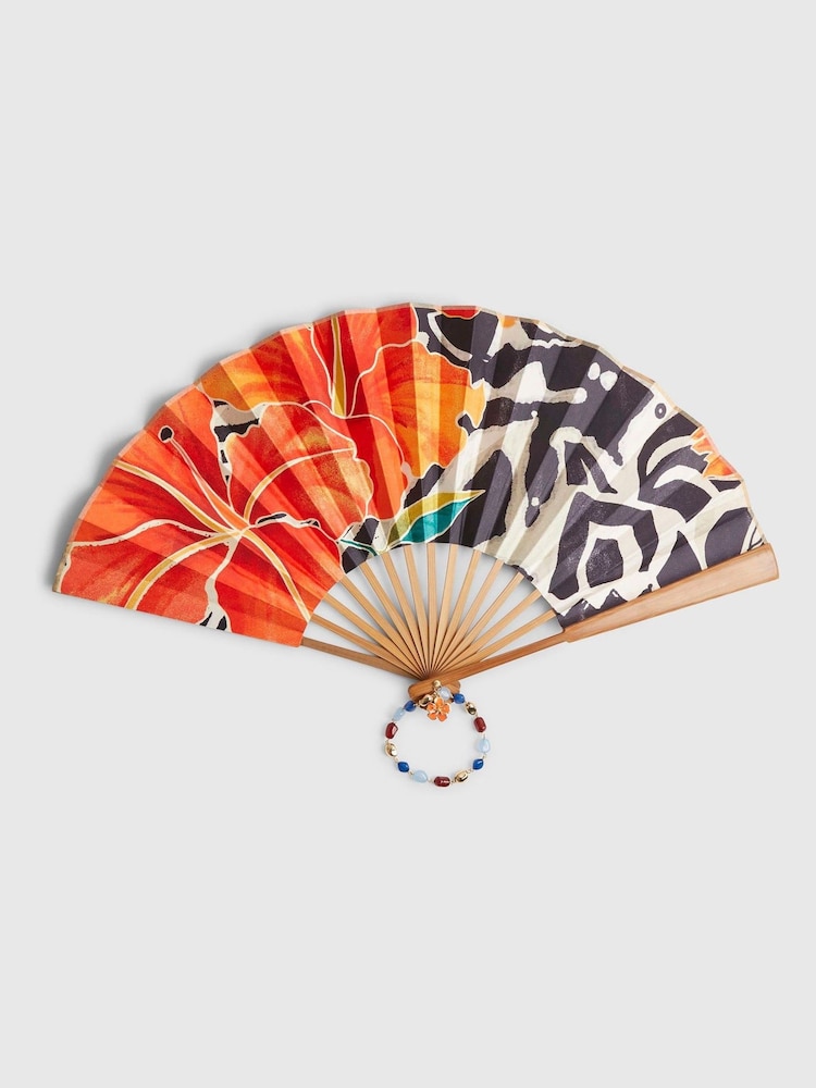 River Island Orange Del Maar Floral Handheld Fan - Image 2 of 3 River Island Orange Del Maar Floral Handheld Fan - Image 2 of 3
