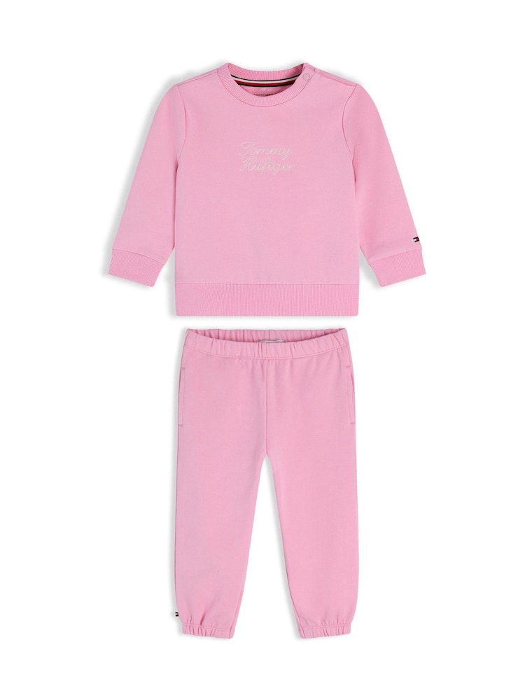 Tommy Hilfiger Pink Rope Logo Sweatshirt And Joggers Set - Image 1 of 3 Tommy Hilfiger Pink Rope Logo Sweatshirt And Joggers Set - Image 1 of 3