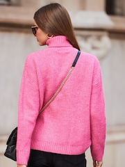 Sosandar Pink Chevron Roll Neck Ribbed Jumper - Image 2 of 5