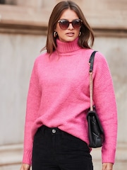 Sosandar Pink Chevron Roll Neck Ribbed Jumper - Image 4 of 5