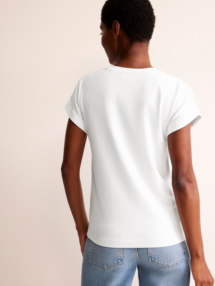 Boden White Turnback Cuff Crew T-Shirt - Image 2 of 5
