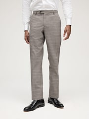 Taupe Skinny Fit Trimmed Check Suit: Trousers - Image 1 of 1