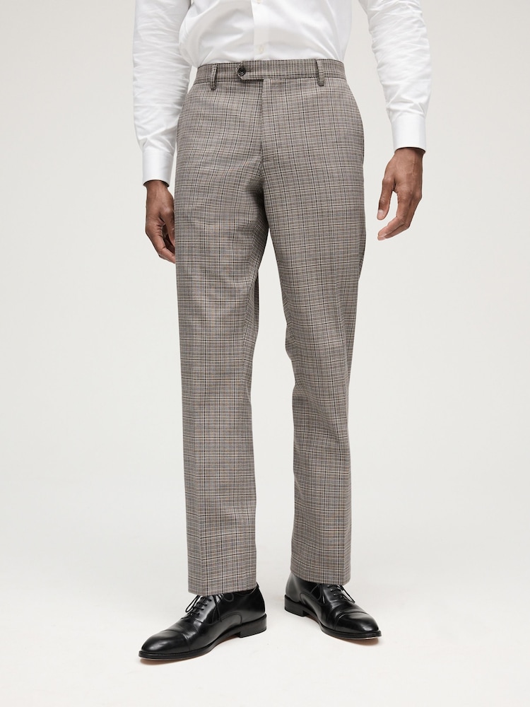 Taupe Skinny Fit Trimmed Check Suit: Trousers - Image 1 of 1