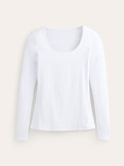 Boden White Double Layer Scoop Neck Long Sleeve T-Shirt - Image 5 of 5