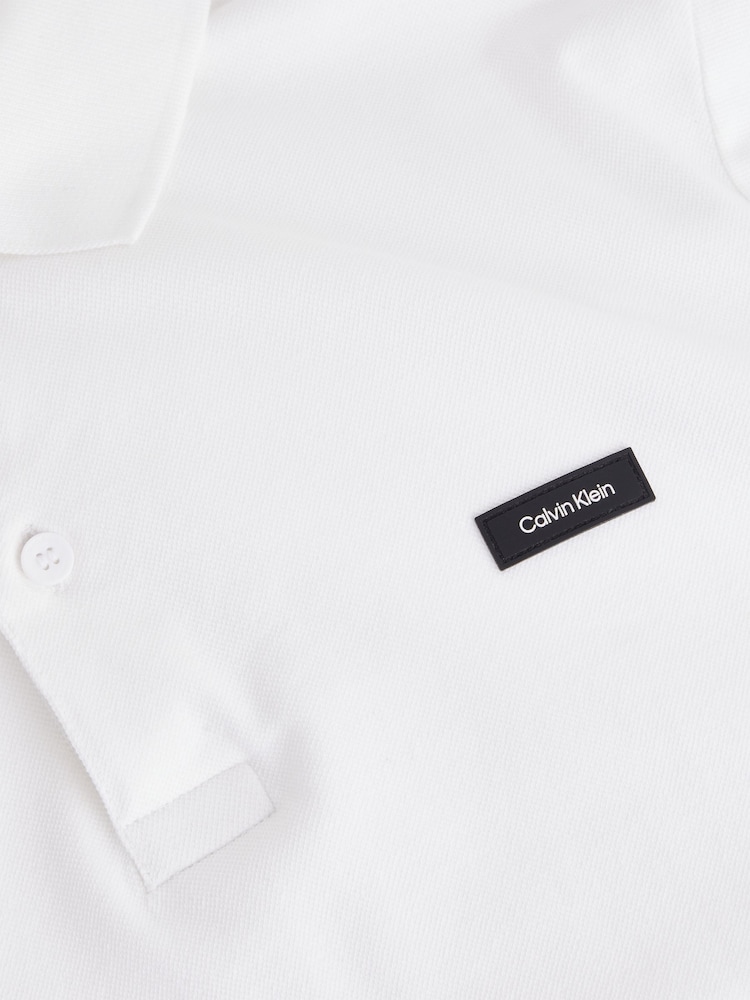 Calvin Klein White Slim Stretch Pique Polo Shirt - Image 6 of 6