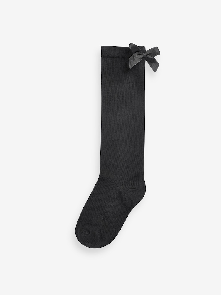 Black 2 Pack Cotton Rich Bow Knee High Socks - Image 1 of 4