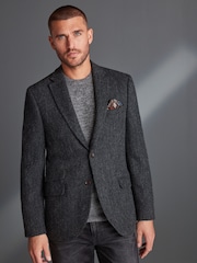 Charcoal Grey Signature Harris Tweed British Wool Blazer - Image 1 of 9