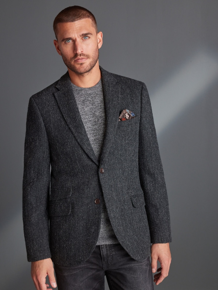 Charcoal Grey Signature Harris Tweed British Wool Blazer - Image 1 of 9