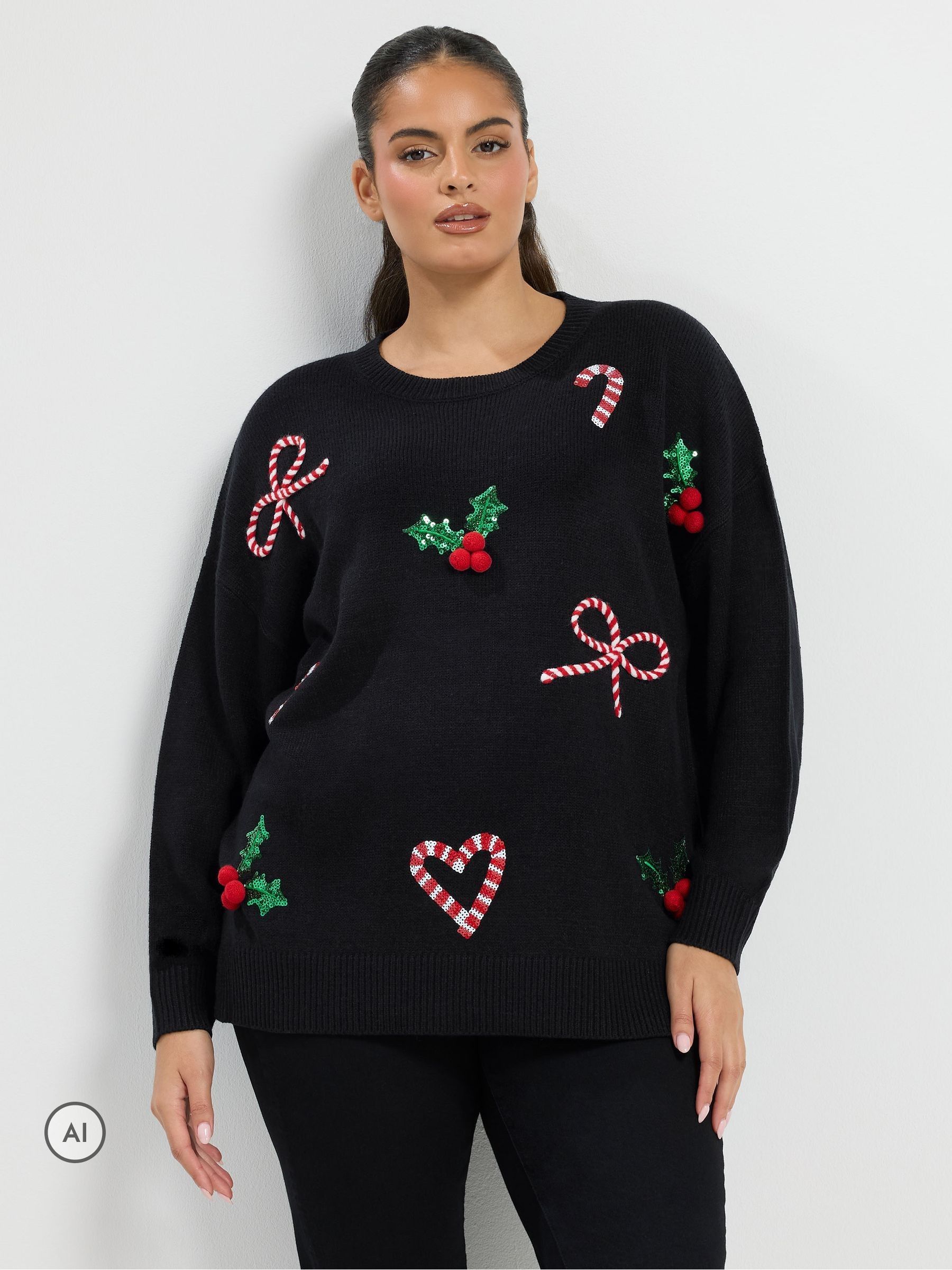 Yours Women's Black Novelty Sequin Jumper In | Size: 30-32 - Image 6