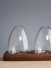 Artisan Street Clear Unfilled Glass Salt And Pepper Shakers In A Wooden Base - Image 1 of 4