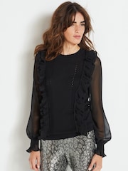 Black Woven Sleeve Ruffle Layer Jumper - Image 1 of 6