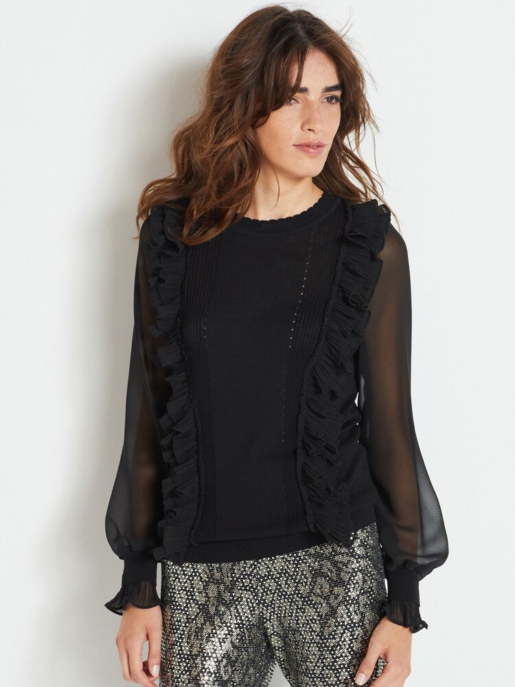 Black Woven Sleeve Ruffle Layer Jumper - Image 1 of 6