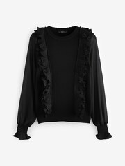 Black Woven Sleeve Ruffle Layer Jumper - Image 2 of 6