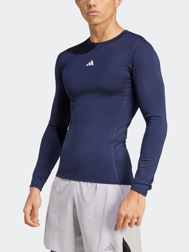 adidas Blue Techfit Compression Training Long Sleeve Top - Image 2 of 7 adidas Blue Techfit Compression Training Long Sleeve Top - Image 2 of 7
