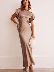 Kremowa satynowa sukienka midi o ukośnym kroju Mint Velvet - Obraz 1 z 2