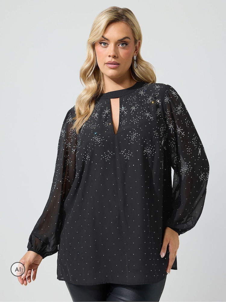 Yours Curve Diamante Keyhole Blouse - 1 paveikslėlis iš 6