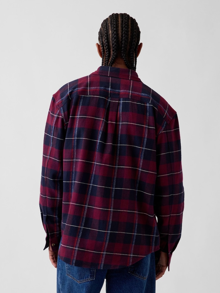 Gap Burgundy Red & Navy Check Relaxed Flannel Shirt - Image 2 of 4 Gap Burgundy Red & Navy Check Relaxed Flannel Shirt - Image 2 of 4