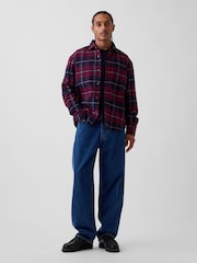 Gap Burgundy Red & Navy Check Relaxed Flannel Shirt - Image 3 of 4
