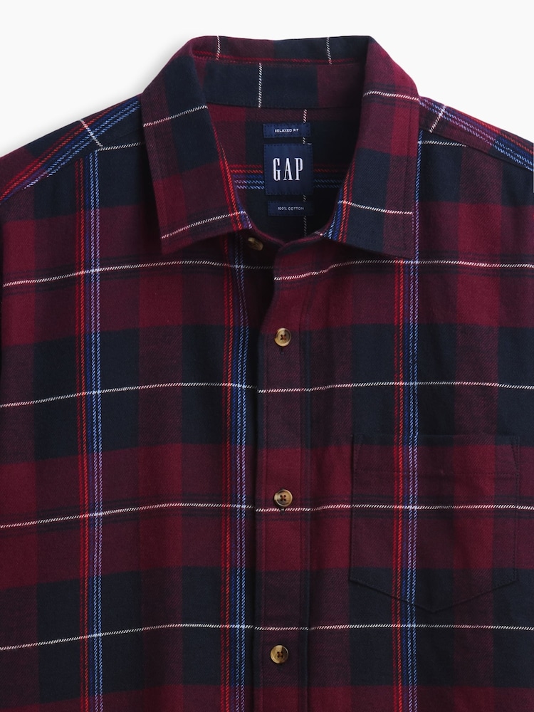 Gap Burgundy Red & Navy Check Relaxed Flannel Shirt - Image 4 of 4 Gap Burgundy Red & Navy Check Relaxed Flannel Shirt - Image 4 of 4