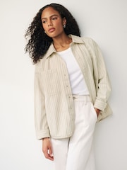 Sage Green and White Stripe Cotton Shacket - Image 1 of 5