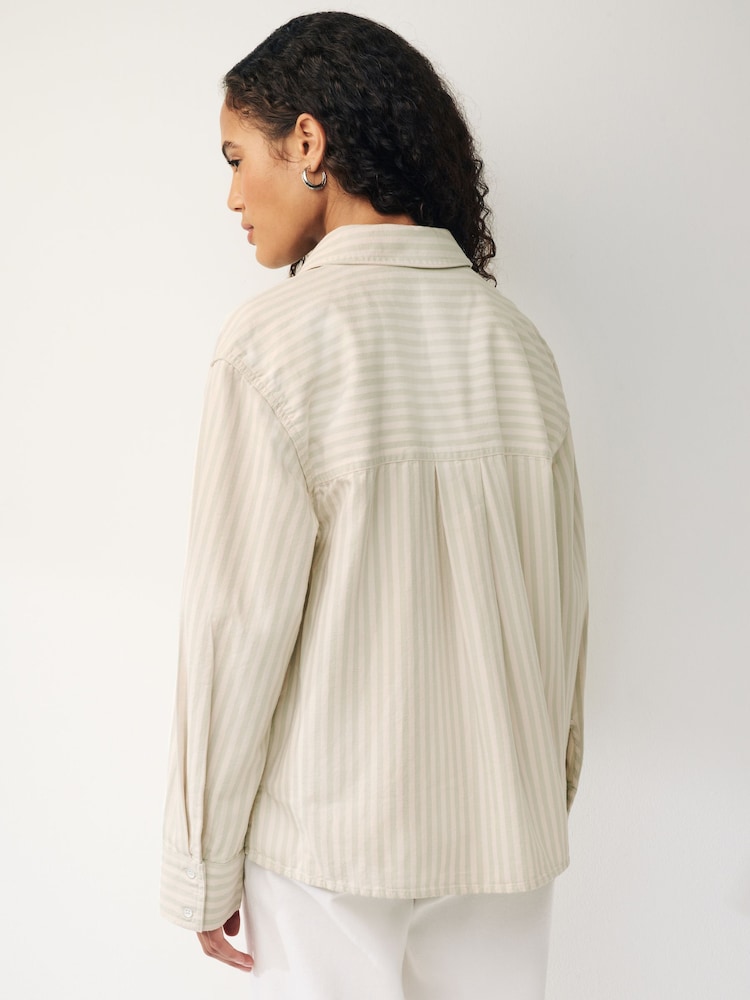 Sage Green and White Stripe Cotton Shacket - Image 2 of 5