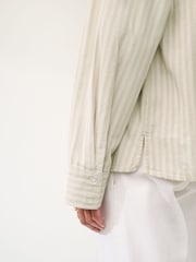 Sage Green and White Stripe Cotton Shacket - Image 3 of 5