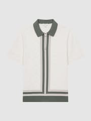Reiss Ecru London Slim Fit Cotton Knitted Half-Zip Polo T-Shirt - Image 2 of 4