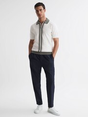 Reiss Ecru London Slim Fit Cotton Knitted Half-Zip Polo T-Shirt - Image 3 of 4